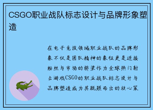 CSGO职业战队标志设计与品牌形象塑造